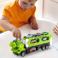 Dinosaur Transport Truck Animal Transport Vehicles Dinosaur Toys Foldable Sliding Dinosaur Truck With 6 Car For Toddler Boy Toys 1
