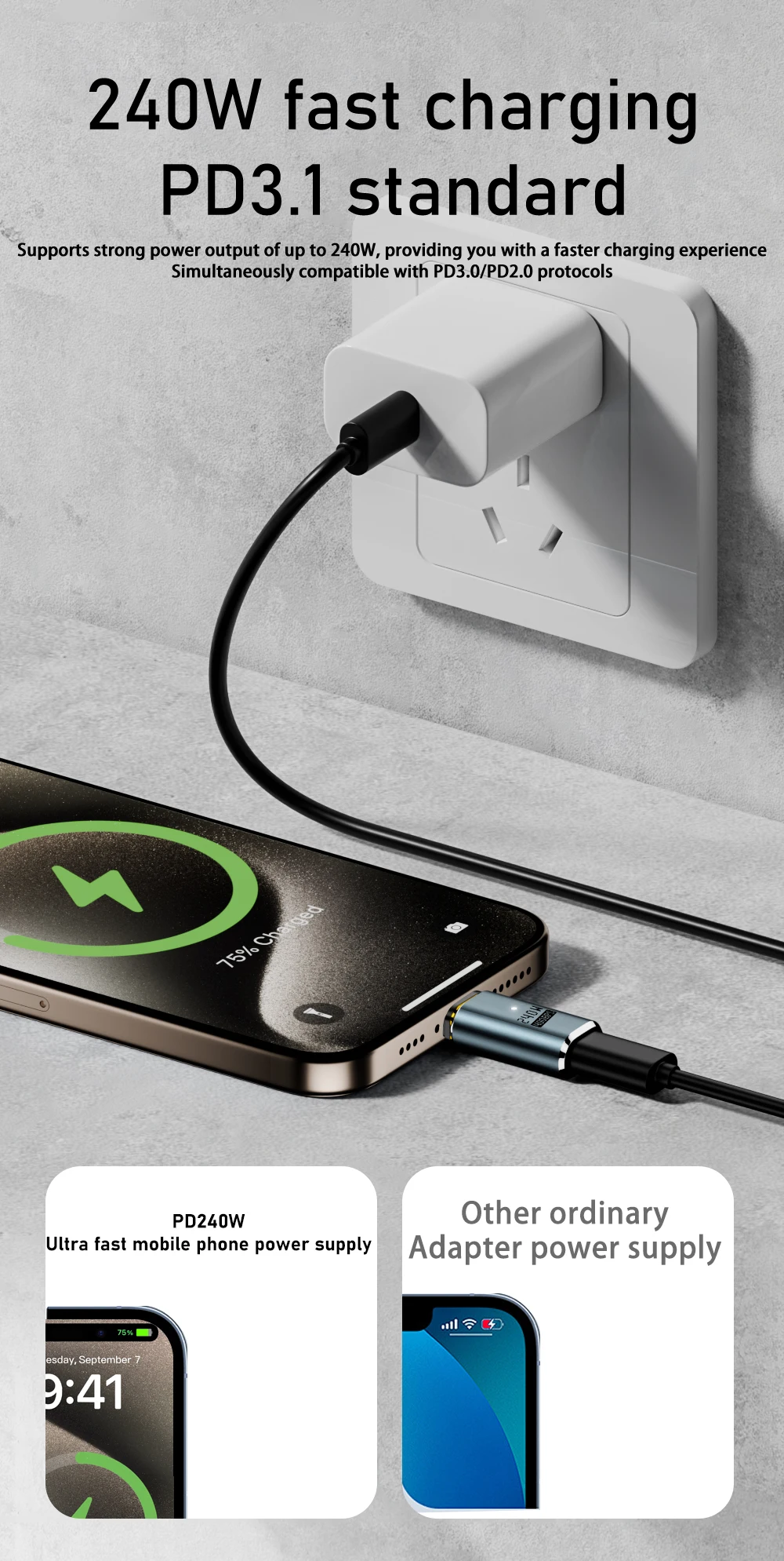 NNBILI USB4.0 Thunderbolt3/4 마그네틱 USB C-타입 C 240W 40Gbps 고속 충전 마그넷 충전 컨버터 케이블 8K@60Hz 어댑터