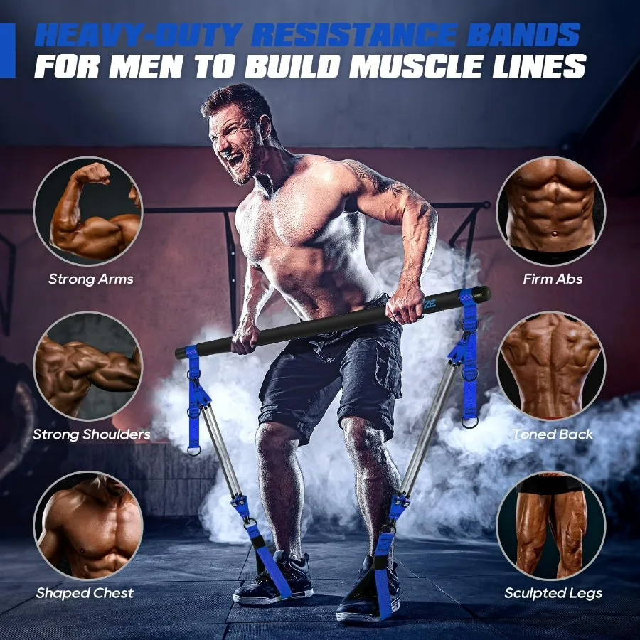 Pilates Bar Kit with Resistance Bands, Heavy Duty Pilates Equipment for Men, Training Bands with Handles for Legs, Hip, Back, Ar