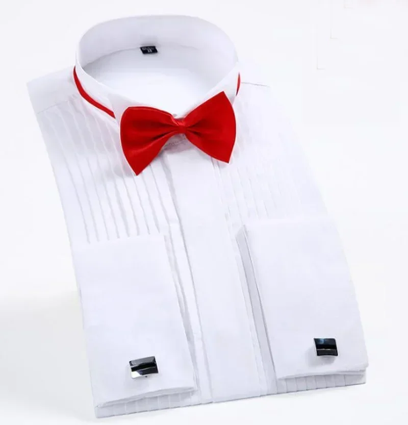 Long Sleeve Shirt French Cufflinks Men's Tuxedo Male Brand Slim Fit White Button Cuff Social Dress