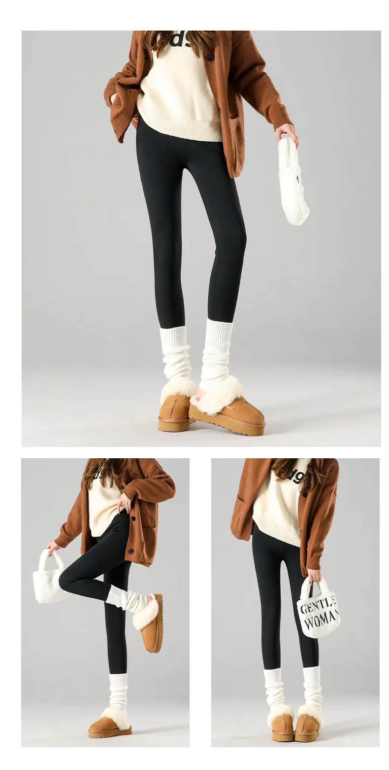 Thermal Fleece Leggings - High Waist Winter Warm Leggings With Rabbit Wool Insulation