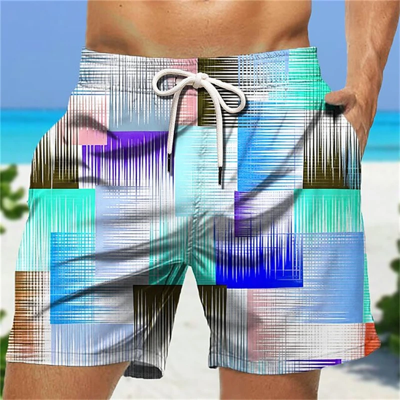 Men's 3D Graphic Geometry Beach Ice Shorts Holiday Hawaiian Swim Trunks Women Kids Quick Dry Casual Fashion Surfing Board Trunks 2