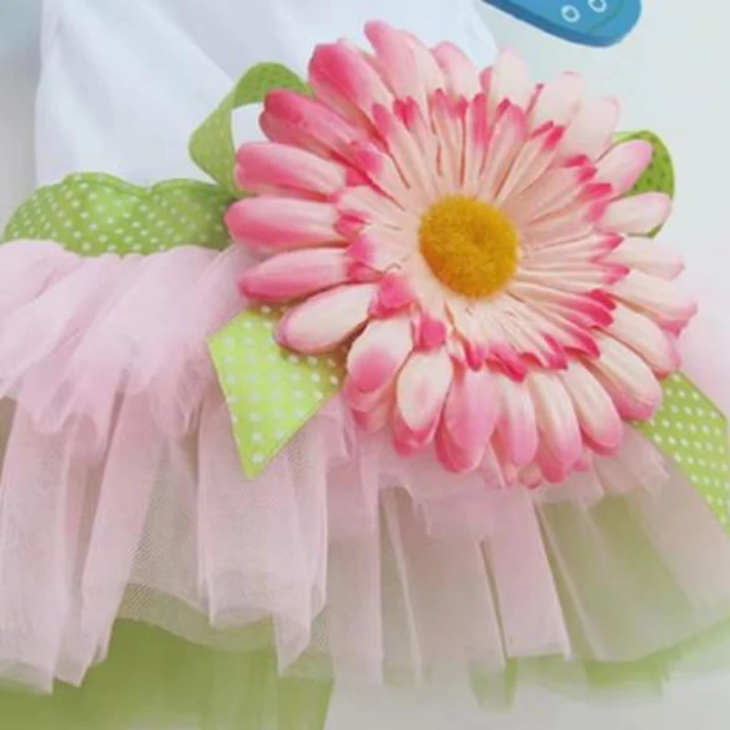 Cute Pet Dog Sunflower Princess Dress Spring Summer Teddy Chihuahua Dog Outfit Pink Lace Design Puppy Accessories