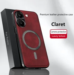 Vintage Leather Magnetic Wireless Charging Case Cover for Redmi Note 13 Pro+ (Wine Red)