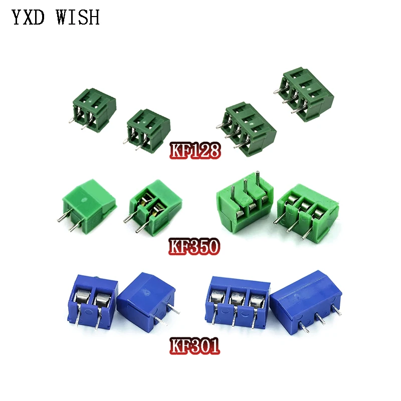 Pcb Parafuso do Bloco Terminal Conector 2pin 3pin Terminais 150v 6a 300v 10a 15a 100 Pcs dg Kf128 Kf301 Kf350 2p 3p 2.54 mm 3.5 mm mm