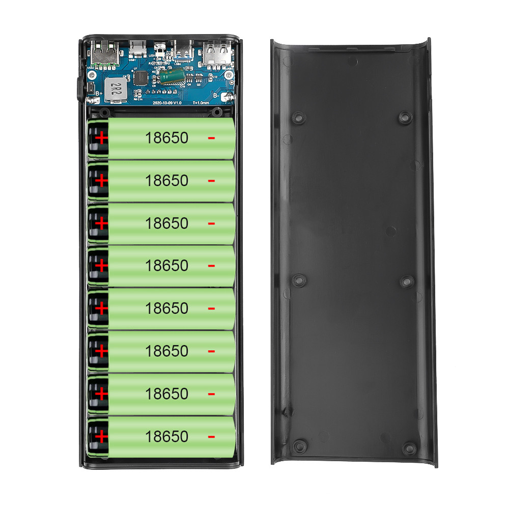 Portable DIY 8*18650 Power Bank Case External 5V Battery Charge Storage Box Shell For Charging Mobile Phones with LED light