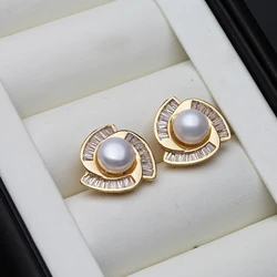 2024 Cute Natural Freshwater Pearl Earrings For Woman,18k Gold Palted Pearl Earrings Mother Gift White