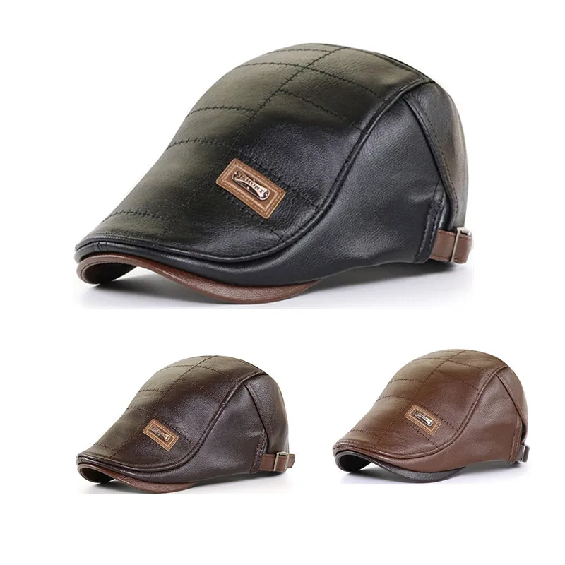 

Top Level Leather Newsboy Cap Men Gorras Planas Duckbill Visor Hat Winter Autumn Warm Flat Caps Vintage Man Boinas Gatsby Hats