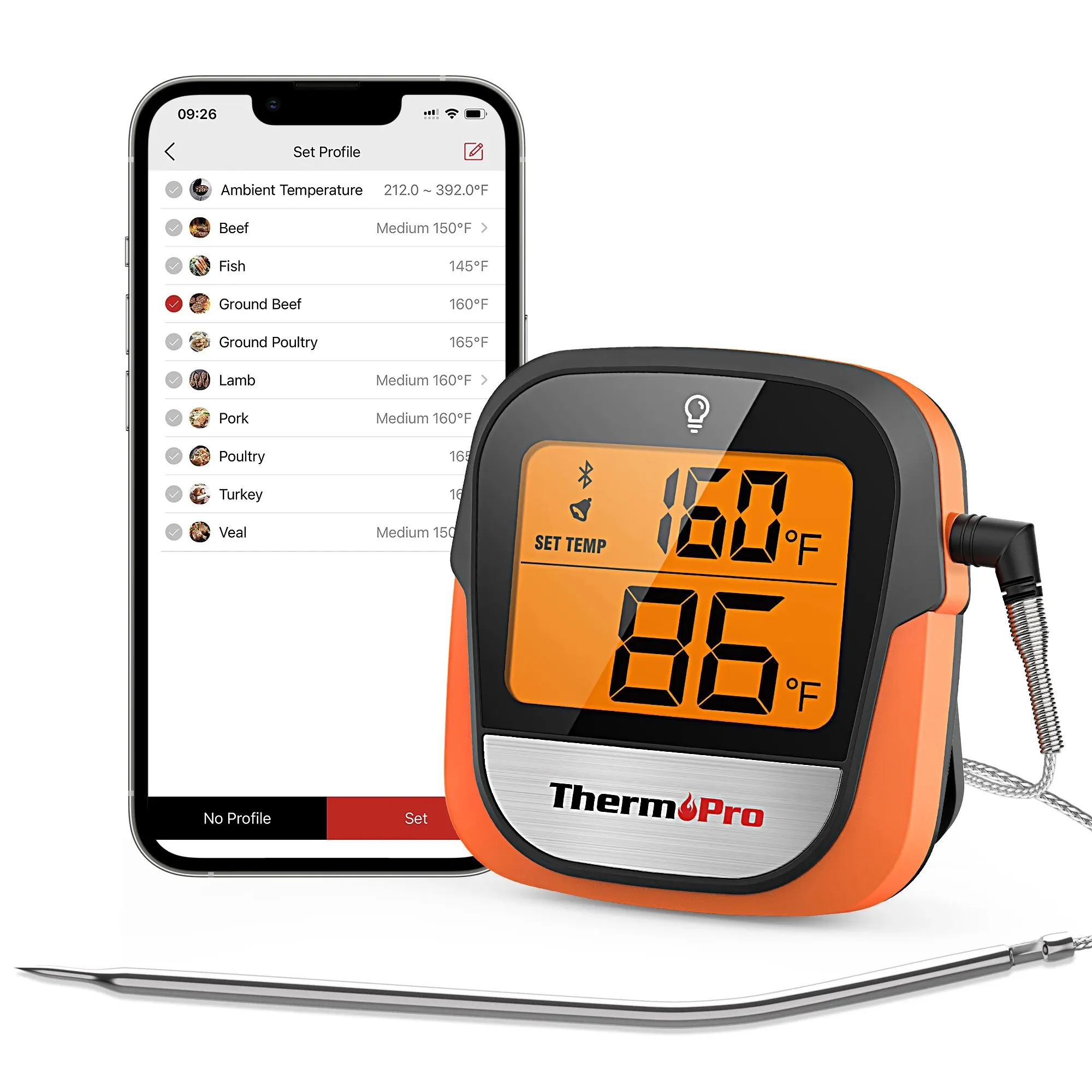 ThermoPro TP901 Blutooth-connected Phone App 135M Wireless Range Meat Grilling Digital Thermometer for Kitchen Oven BBQ Cooking,digital thermometer,food thermometer,bbq thermometer