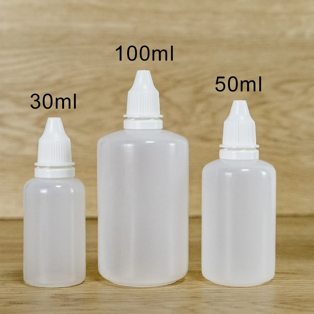 100Pcs 3ml to 100ml Empty Liquid Dropper Refillable Bottles Plastic Squeezable Eye Drops Vials Travel Paint Leak Proof