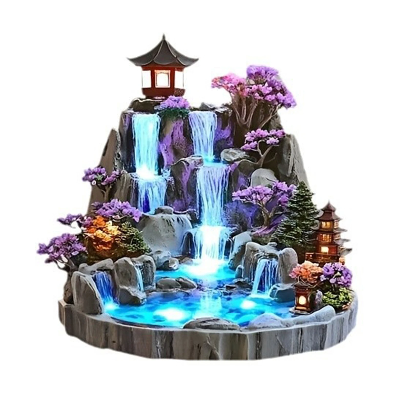 קישוטי מזרקת מים סלעים 2D אקרילית שטוחה, קישוט שולחן מפל הרים לבית או למשרד מתנה