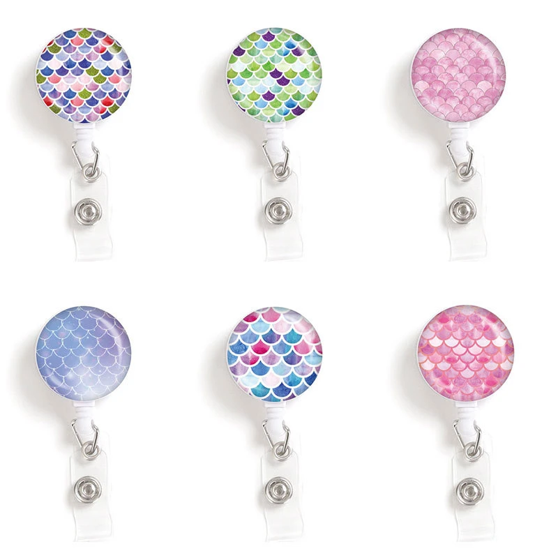 

Colorful Scale Squama Pattern Easy Pull Keychain Type Badge Reel for Girls Women Staff Work Card Clip Nurse Badge Holder Reels