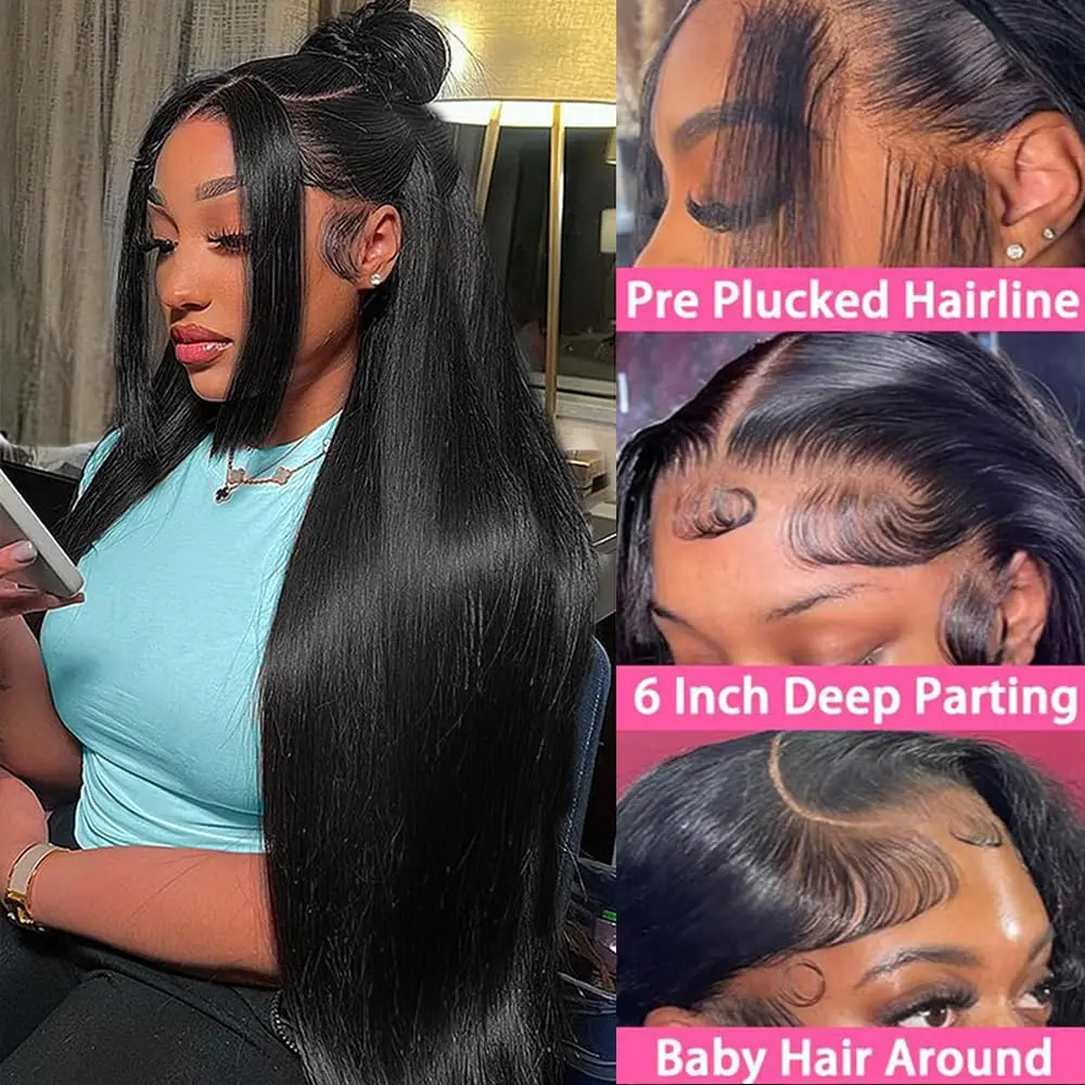 30 Inch 13x6 Straight Lace Front Wigs Human Hair 200% Density HD Lace Front Wigs Human Hair Pre Plucked Glueless Straight Wig