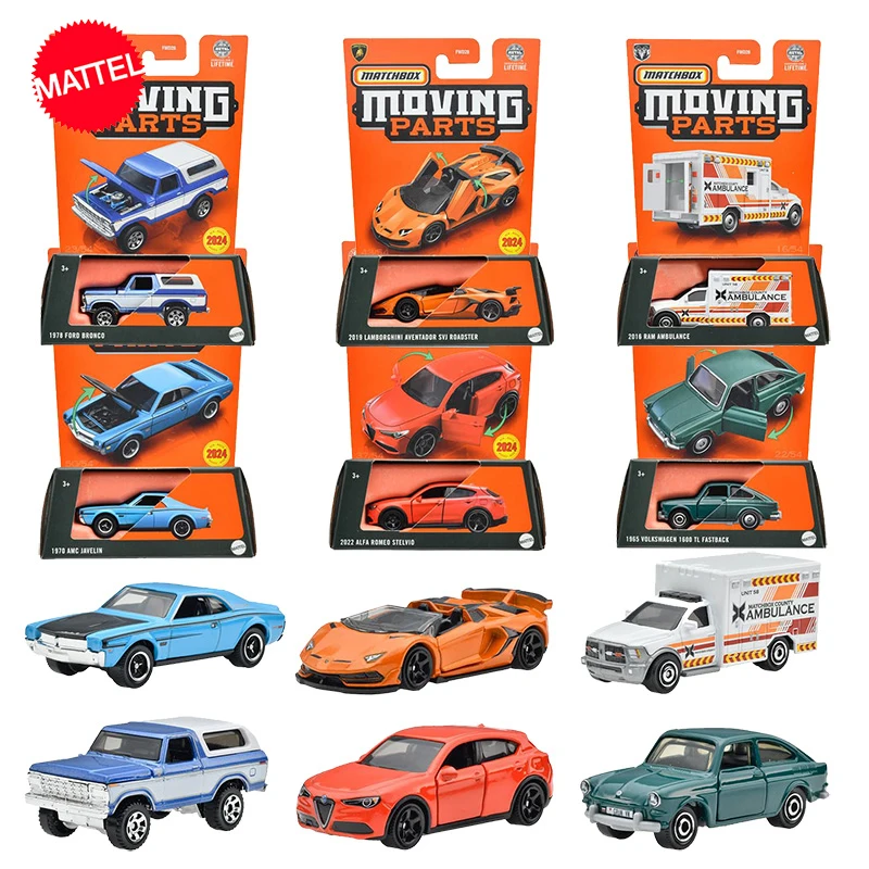 

Original Mattel Toys Matchbox Car Moving Parts 1/64 Amc Javelin Ford Bronco Alfa Romeo Stelvio Vehicle Model Gift for Collectors