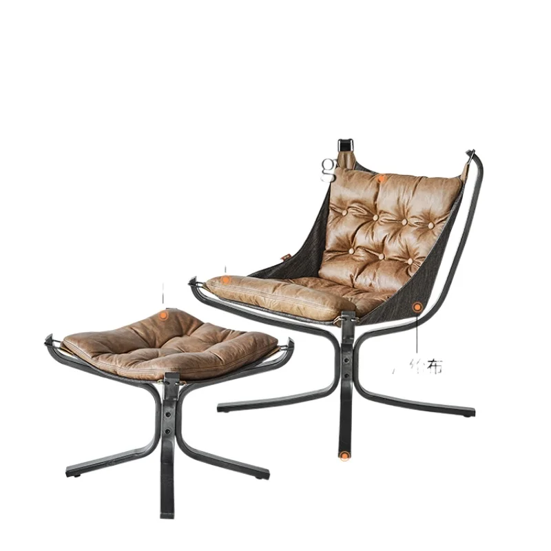 

Dojus Holiday Style Nordic down Retro Leisure Chair Top Layer Leather Couch Living Room Mid-Ancient Lazy Sofa