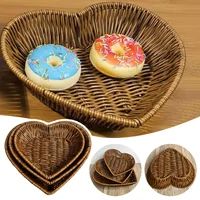 Simulation Rattan Woven Fruit Basket,Heart-shaped Desktop Storage Baskets for Home Kitchen,Retro Decorative Tray for Vegetables 1