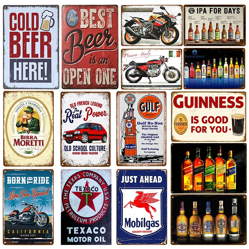 

Vintage Metal Tin Signs Motorcycle Posters Beer Wall Sticker for Club Pub Bar Home Wall Decor Farmhouse Shop Decorations Plates
