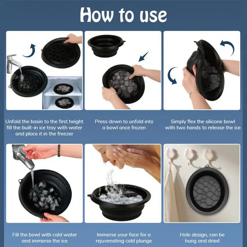 Bowl for Face Ice Bath Quick Cooling Built-In Icetray Foldable Wash Basin Bathroom Accessories Cosmetic Beauty Tool for Home