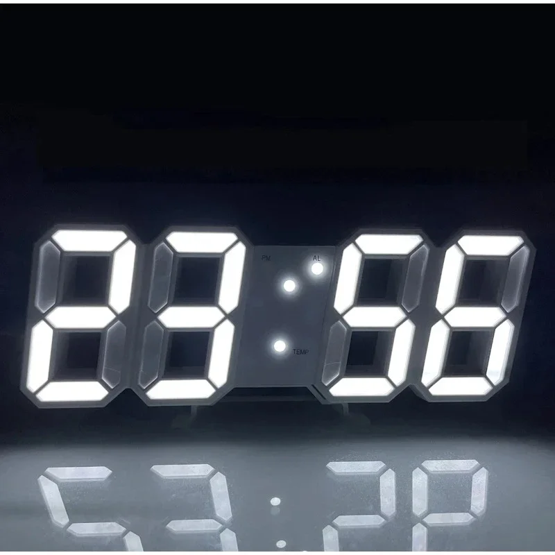 Wall Clock 3D Wall Clock LED Digital Clock 3D Number Wall Clock 3D LED Digital Alarm Clock Glow Night Wall Clock Silent Desktop Alarm Clocks Adjustable Electronic Watch Home Room Decoration