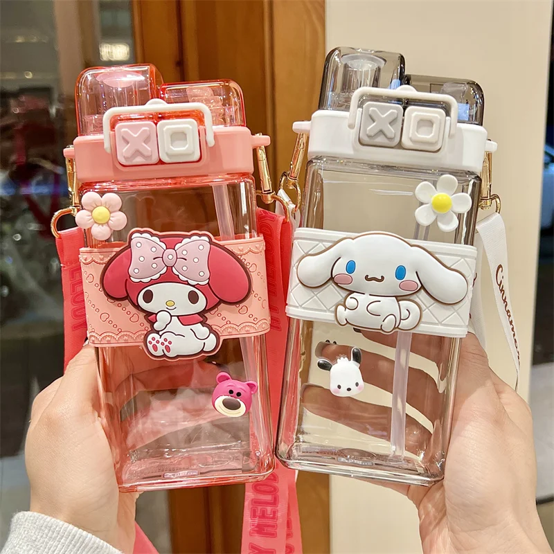520ml Sanrioed Cinnamoroll Plastic Bottle Double Drink Cup Cartoon Melody Kuromi Students Water Bottle Large Capacity juice drink cup sports fitness cup sport water bottle travel camping bottle outdoor large capacity mesh protein powder shake cup