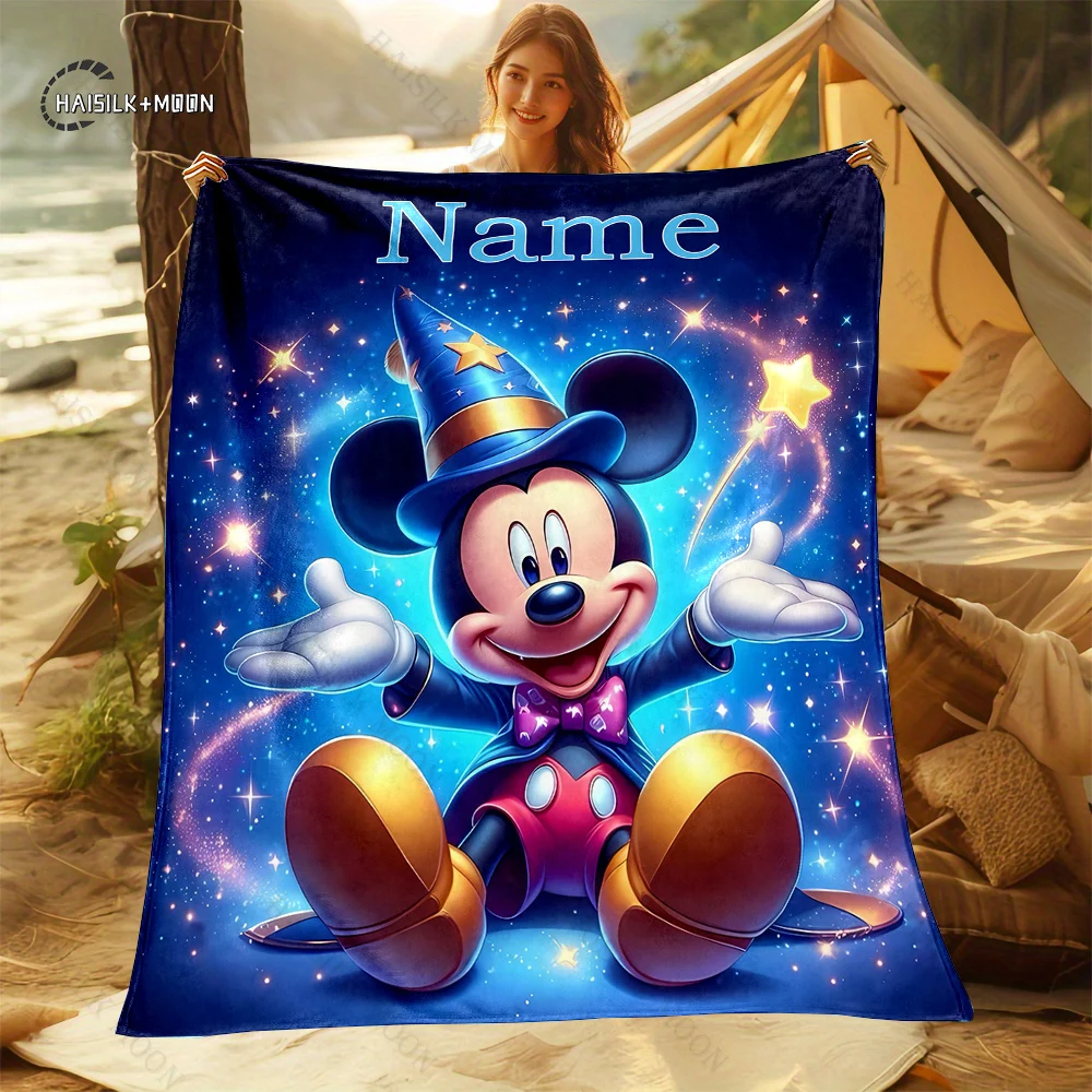1PC Custom Name Disney Mickey Minnie Mouse Printed Blanket, All-Season Multi-Use for Nap, Camping,Travel, Sofa Machine Washable 3