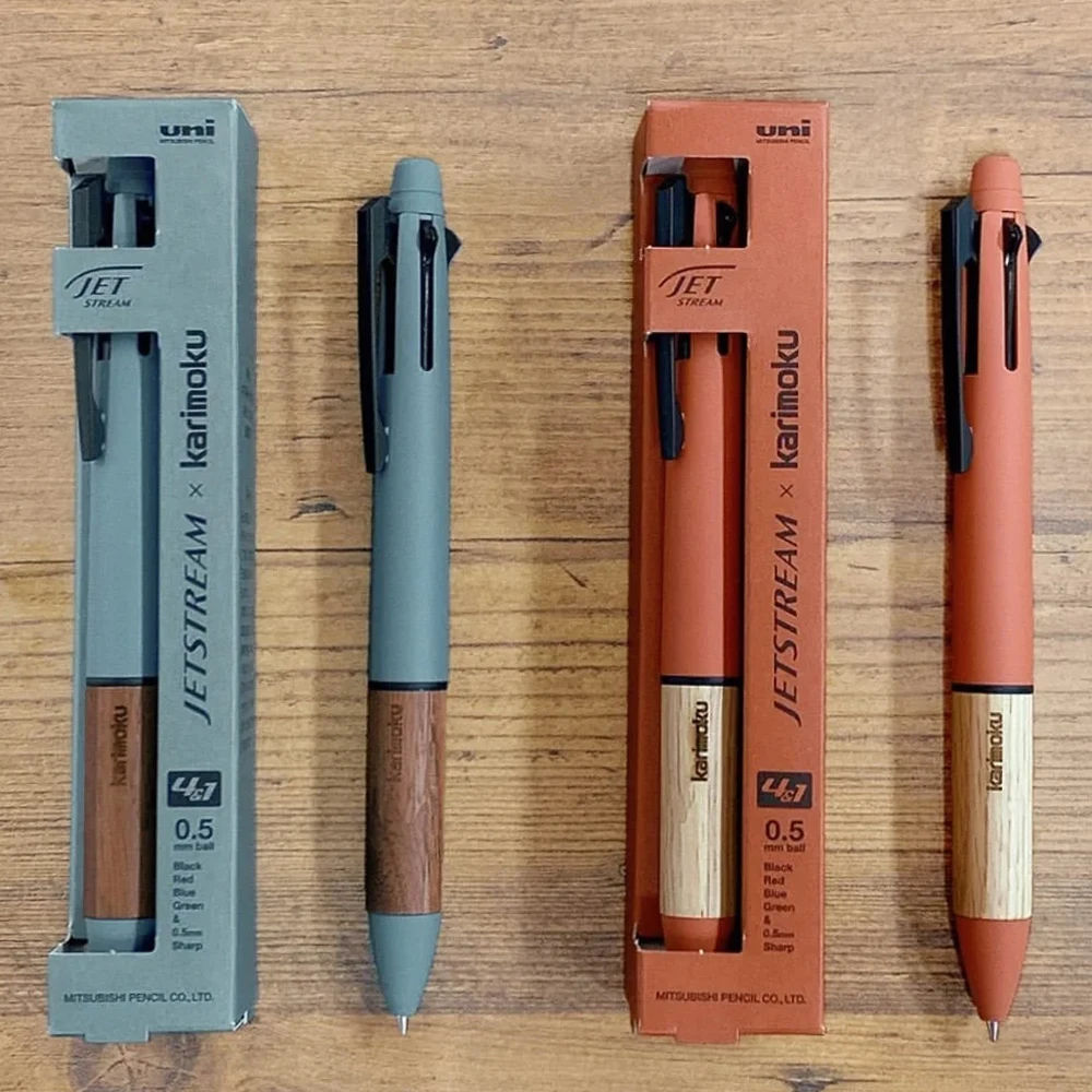 일본 유니 4 인 1 볼펜, 제트스트림 한정판, 0.5mm 나무 손잡이, 4 + 1 다기능 펜, 학교 사무용품, 1 개