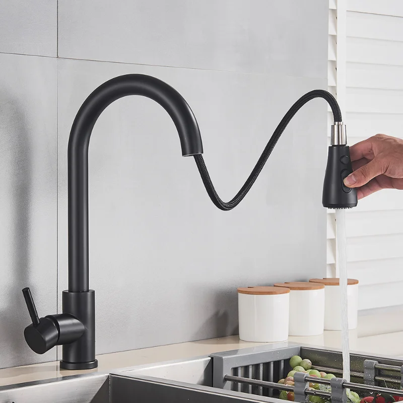 Kitchen Faucet Single Hole Pull Out Spout  Sink Mixer Tap Stream Wash for      Sprayer Head Hot Cold pull out   kitchen faucet hot cold mixer water tap 2 model rotatable retractable 304 stainless steel wash basin sink faucets