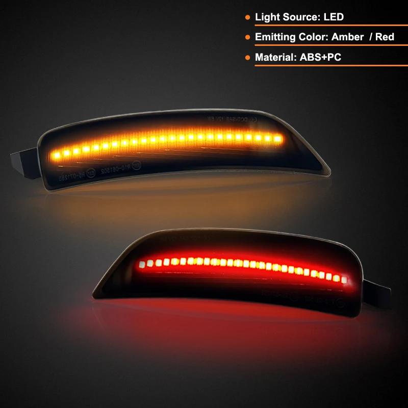For Mazda MX-5 MX5 Miata 2016-2023 Clear & Smoked Lens LED Side Marker Lamp Amber Front Red Rear Side Fender Reflector Lights