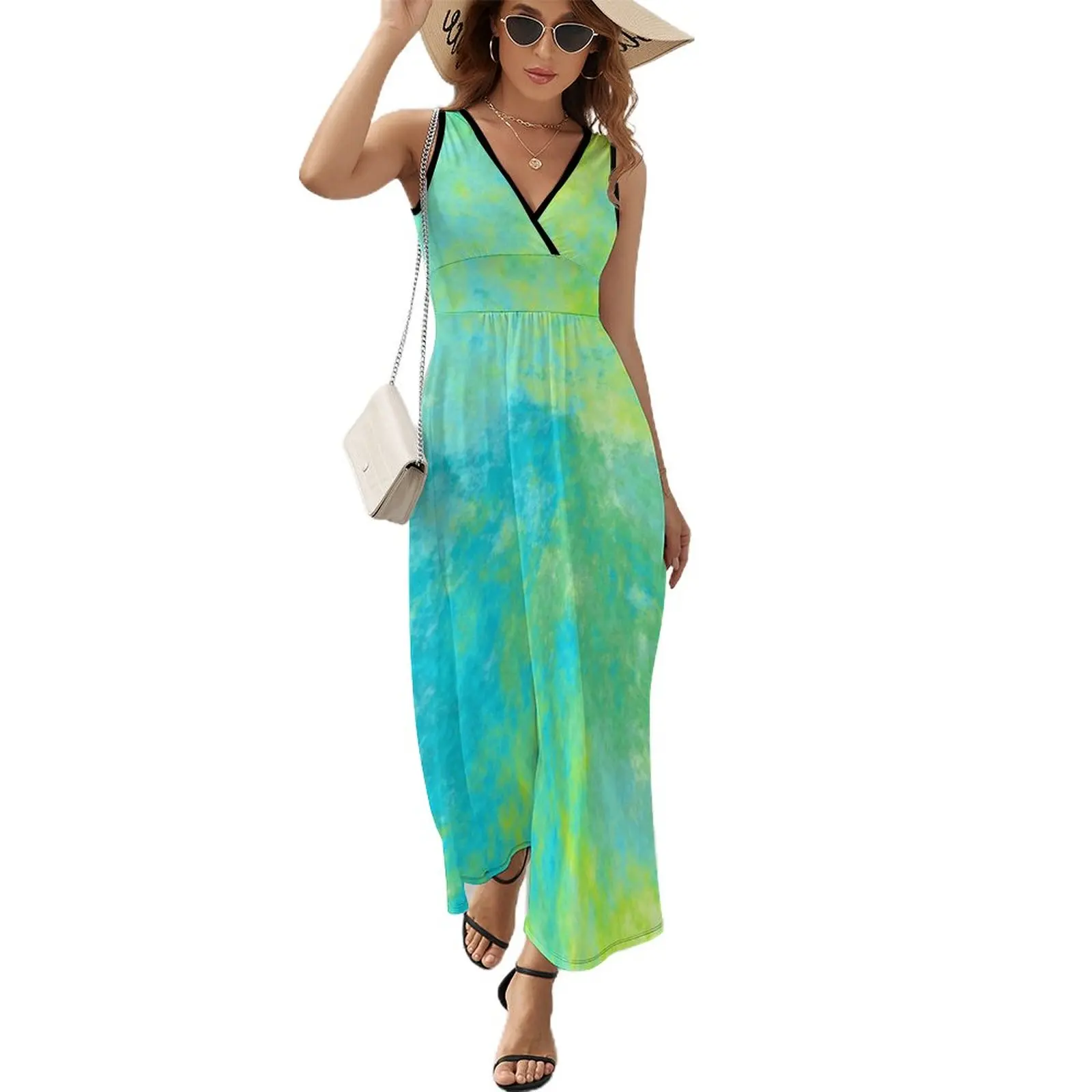 

BLUE AND GREEN ABSTRACT 4 Sleeveless Dress summer woman dress 2023 Elegant gown beach dresses summer dresses