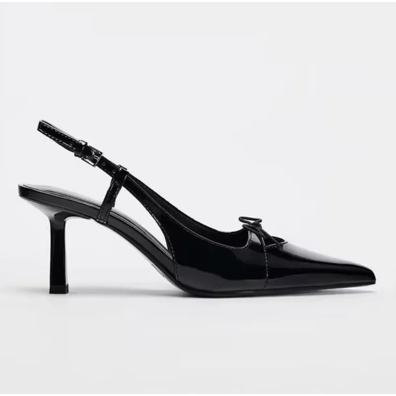 New Black High Heels Shoes Women Sexy Pointed Toe Sandals Brand Designer Slingbacks Buckle Strap Elegant Party Ladies Pumps