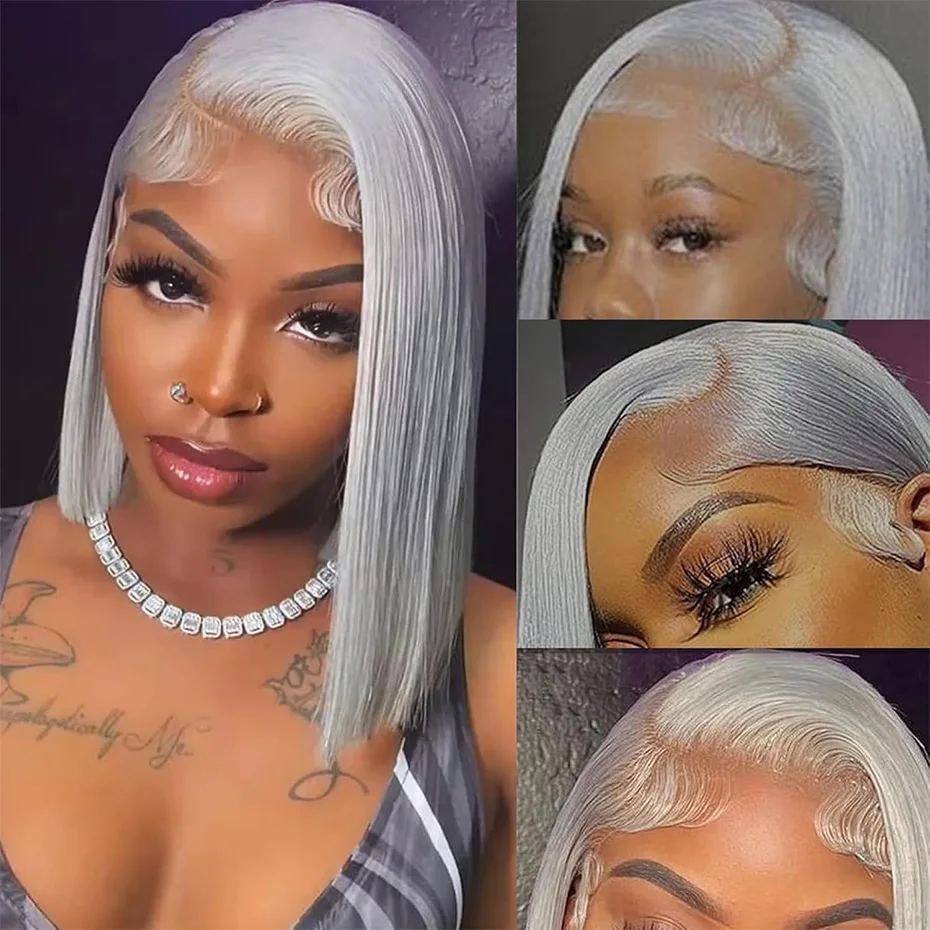 Grey 13x6 Hd Lace Frontal Wig 613 Straight Colored Sliver Bob Lace Front Wigs For Black Women PrePlucked Brazilian Wigs Original 1