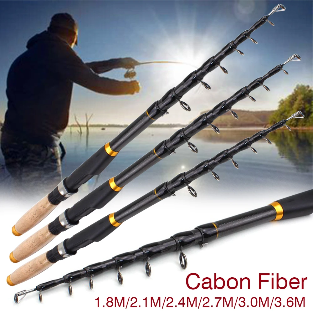 5 Lagen Carbon Fiber Hengel 1.8M-3.6M Max Pull 3.5Kg Spinhengel Draagbare Telescopische Vissen staaf Voor Zoetwater Zoutwater