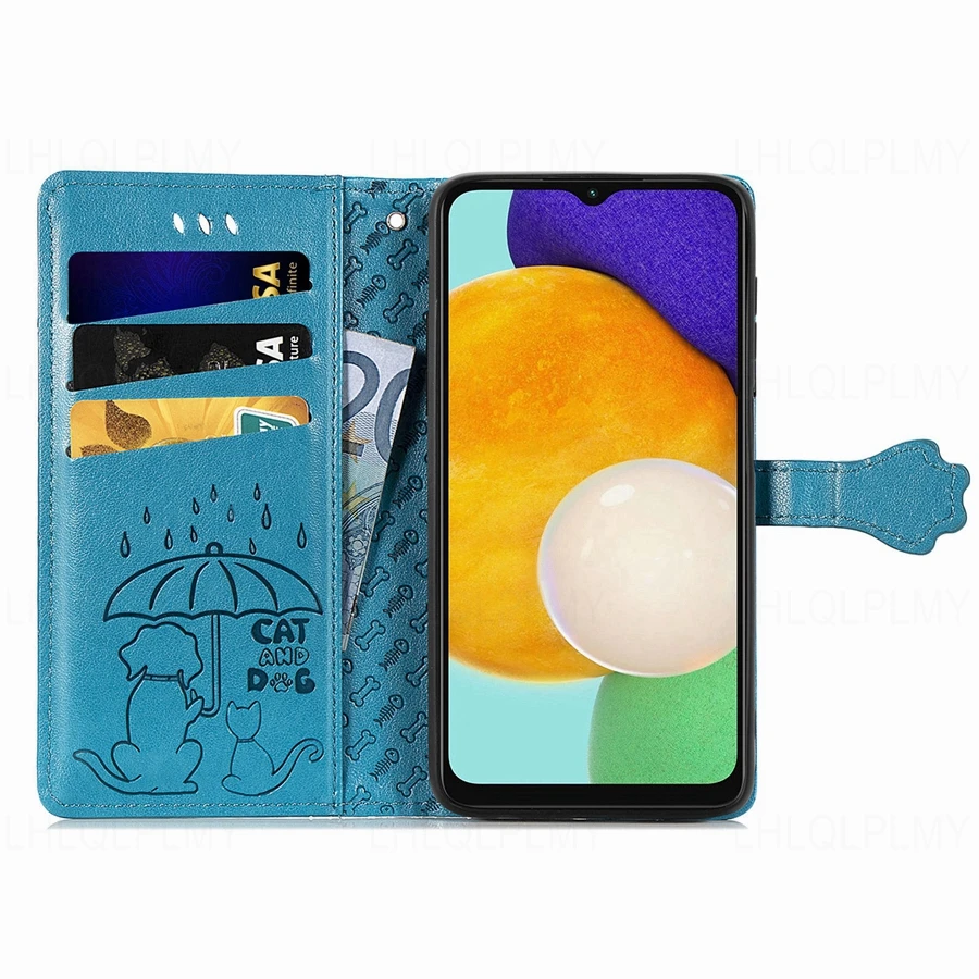 Leather Wallet Flip Case with Cat Design