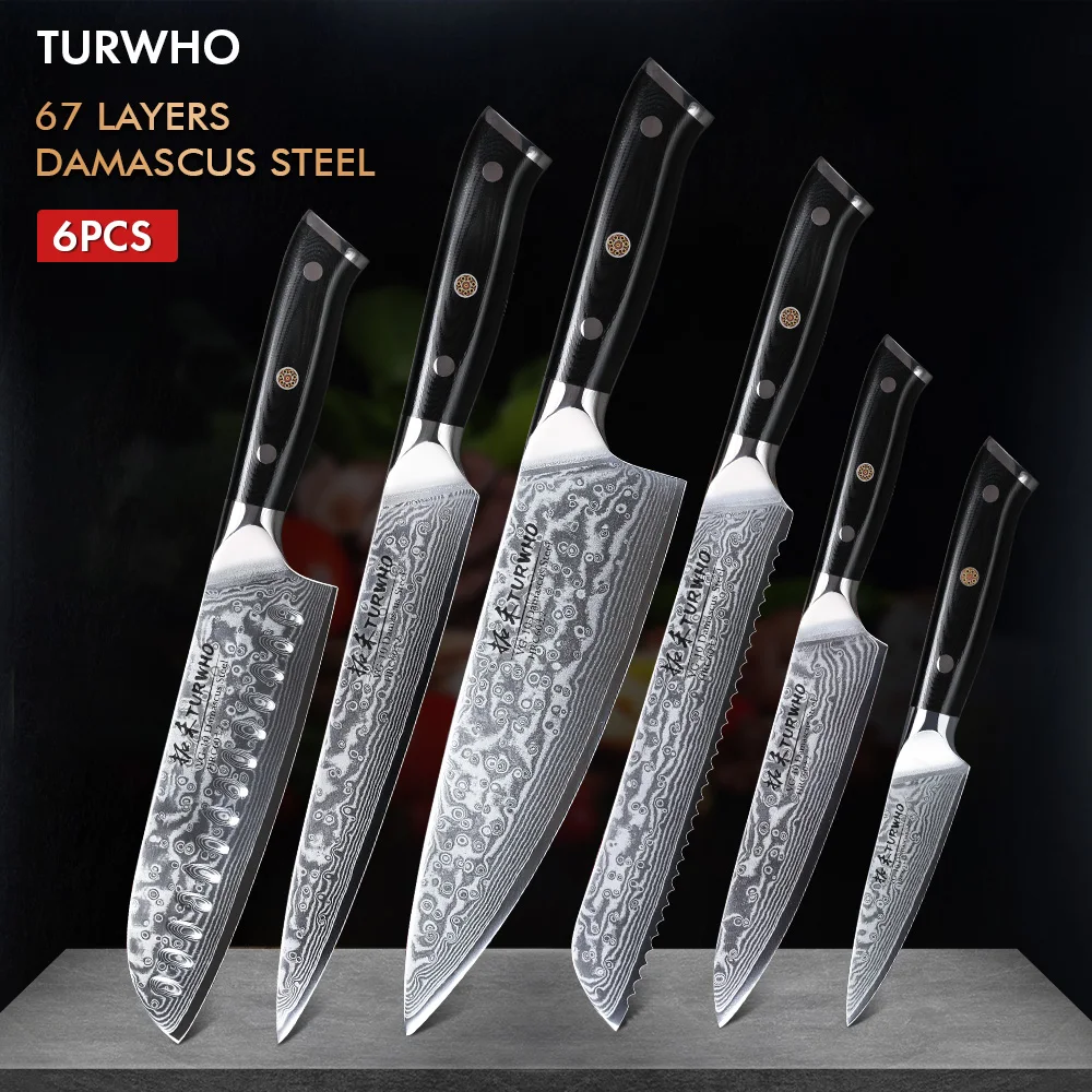 TURWHO 7 PCS Best Kitchen Knives Sets With Excellent Acacia Wood/Knife Set  BlocK Super Sharp Japanese Damascus Steel Knives Set - AliExpress