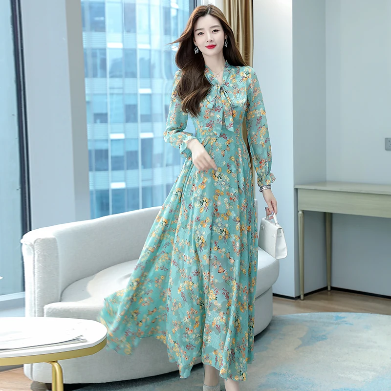 2022 Green Chiffon Floral Boho Beach 
