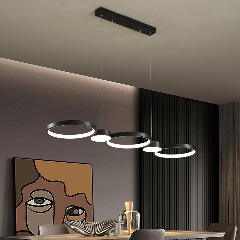 

Modern living room chandelier simple entrance hall bedroom dining room led lighting black ring indoor lighting fixture