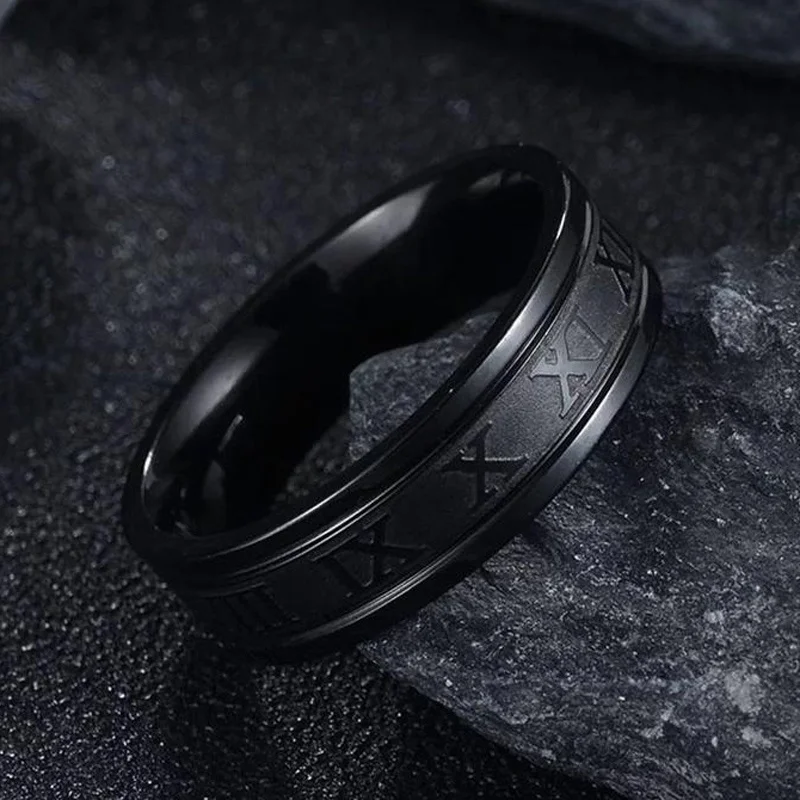 2022 Vintage Roman Numerals Men Rings Temperament Fashion 6mm Width Stainless Steel Rings For Men Jewelry Gift