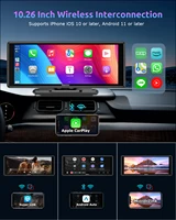 ESSGOO Caméra de tableau de bord portable universelle 10,26 pouces, CarPlay sans fil, Android Auto, écran HD 1600*600, GPS, Mirror Link, FM, USB, BT, AUX, TF 2