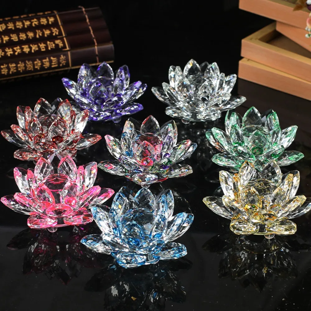 Clear Crystal Glass Lotus Flower Candle Tea Light Holder Candlestick Home Decor Craft Tea Light