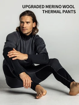 Pantaloni da uomo in lana Merino con Base a strati pantaloni in lana Merino intimo termico mutandoni in lana Merino da uomo Warm Baselayer Bottom Ski 1