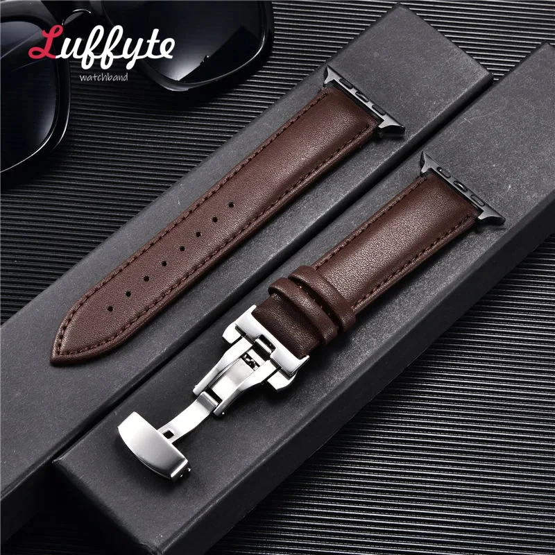 Premium Leather Watch Band with Butterfly Clasp