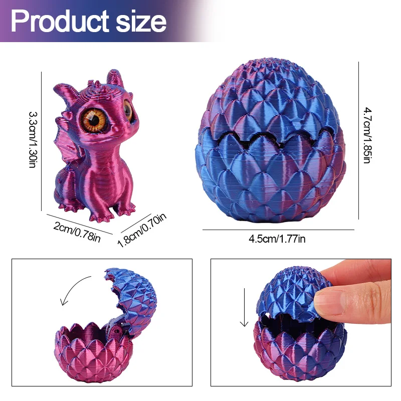 Cute 3D Printed Dragon Eggs with Mini Dragon Surprise Toys for Kids Birthdays Party Favors Easter Goodies Filler Christmas Gifts