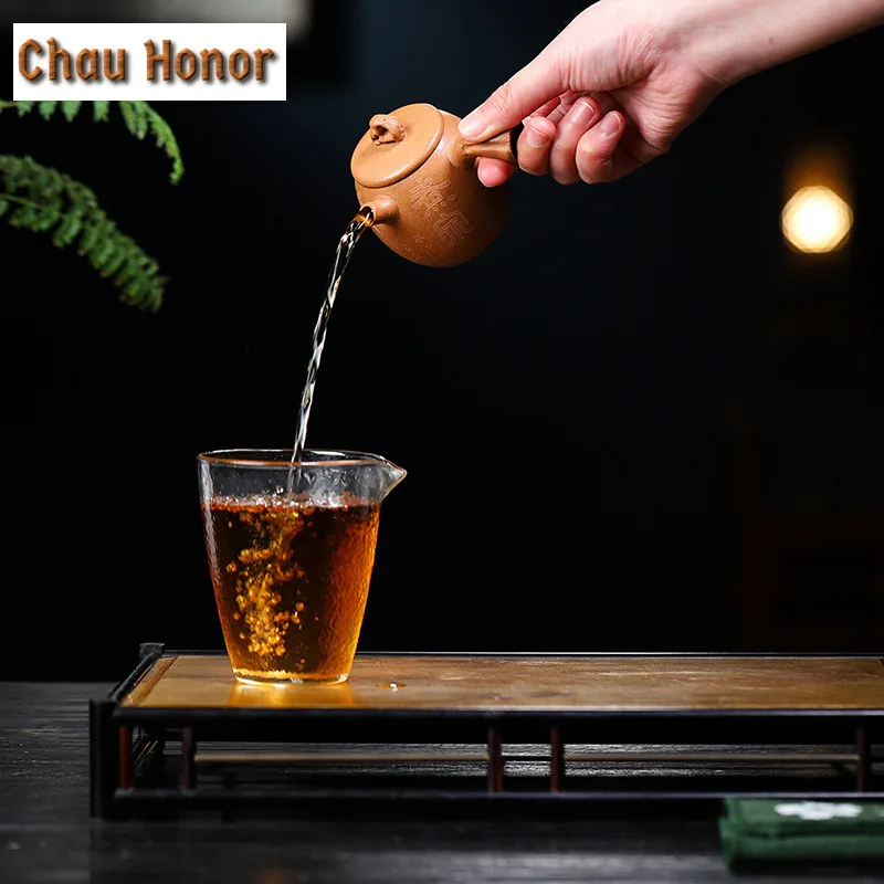 120ml  Yixing Purple Clay Teapots Handmade Side Handle Pot Raw Ore Downhill Mud Tea Brewing Kettle Chinese Zisha Tea Set Gifts