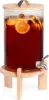 Beverage Dispenser with Stand - 1.8 Gallon (7L) Glass Drink Dispenser with Spigot, Lid, Beech Wood Stand for Hot or Cold 1