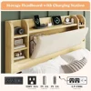 Bed Frame Full Size 4 Storage Drawers,Upholstered Bed Frame 47.2" Bookcase Headboard,Charging Station/No Box Spring Needed/Maple 3