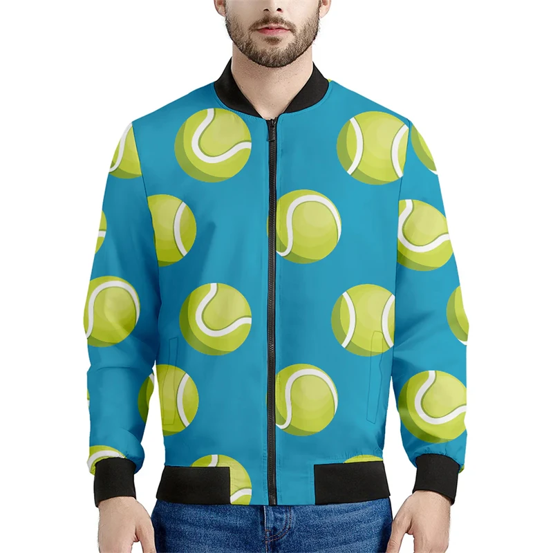 thumbnail image 1 of Chaquetas con gráficos de pelota de tenis de moda para hombre, chaqueta bomber deportiva para exteriores de manga larga para primavera y otoño, abrigos sencillos e informales holgados, 1 of 5