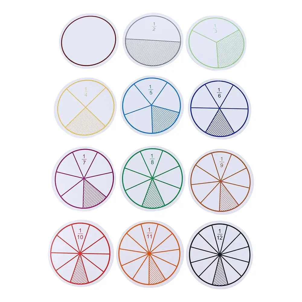 Wooden Math Teaching Toys 12pcs Fractions Mathematics Teaching Resources EVA Round Shape Fractions Instrument Montessori Educational Math Toy Learn Tool