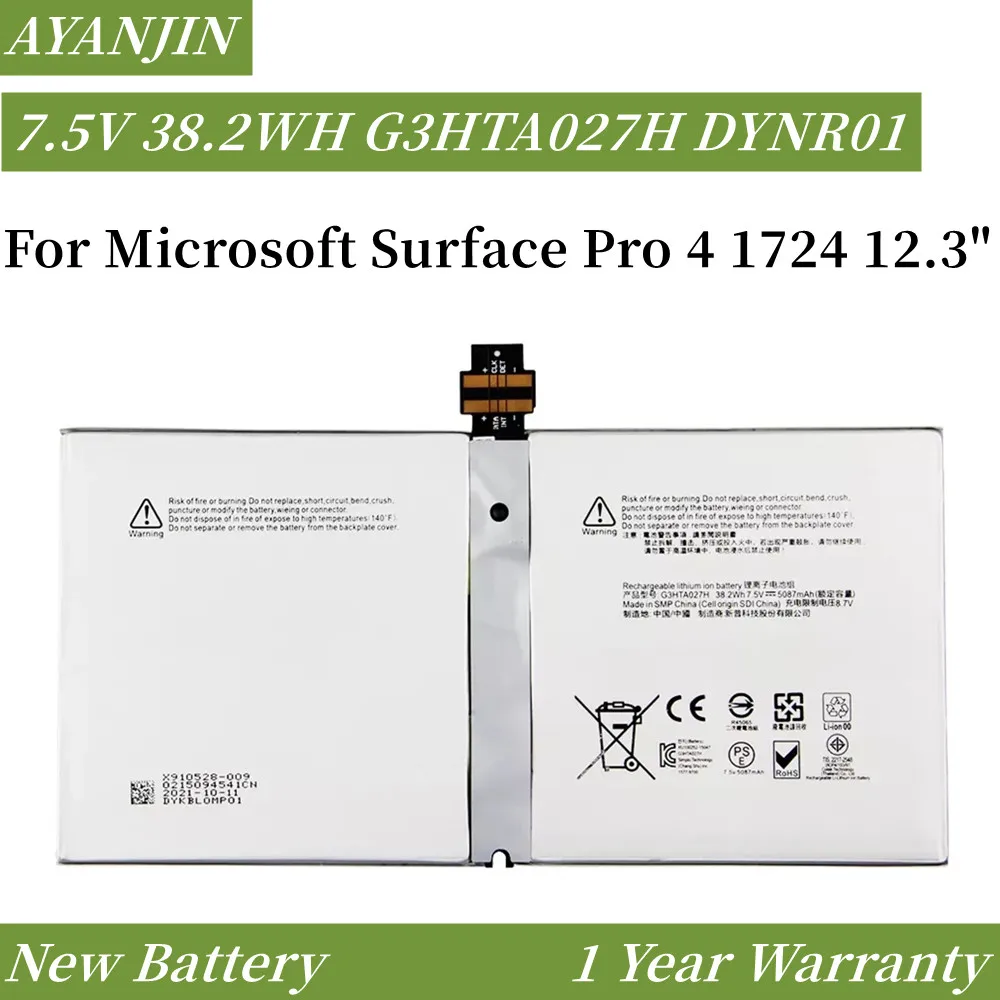 New G3HTA027H DYNR01 Laptop Battery For Microsoft Surface Pro 4 1724 12.3