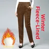 Thiened Corduroy Straight Leg Pants for Mom Winter Warmened Lamb Velvet Women's Casual Trousers High Waist Nine Points