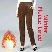 Thiened Corduroy Straight Leg Pants for Mom Winter Warmened Lamb Velvet Women's Casual Trousers High Waist Nine Points
